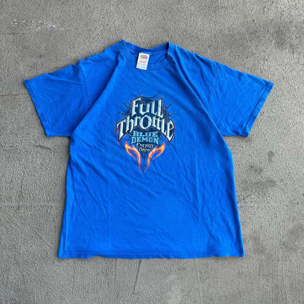 Vintage Full Throttle Blue Demon Energy Drink Graphic T-Shirt